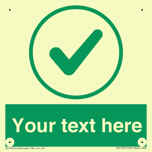 Custom green background, green tick in circle sign